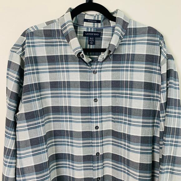 Lands' End Size XL Tall Sail Rigger Oxford Plaid Button Up Shirt Long Sleeve - Picture 2 of 6